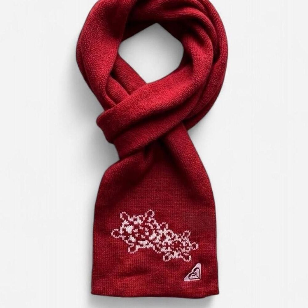 Vintage Y2K Roxy Knit Scarf Red Snowflake Surf Skate Boho
